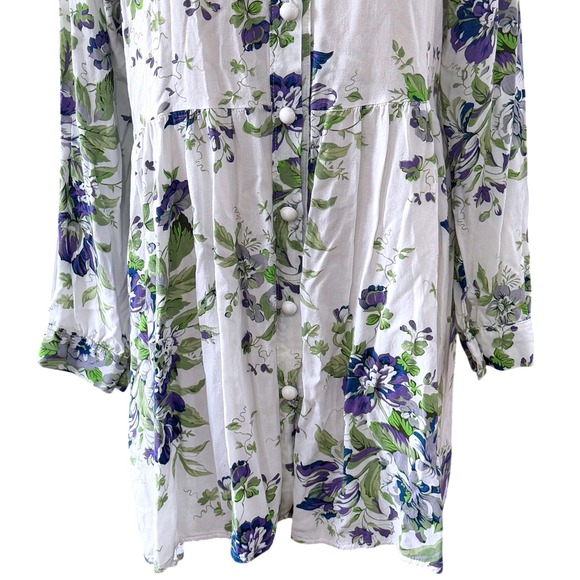 BellaRosa Lavender Green Floral Button Front Shirt Dress Tunic M/L Cottagecore - Picture 5 of 8